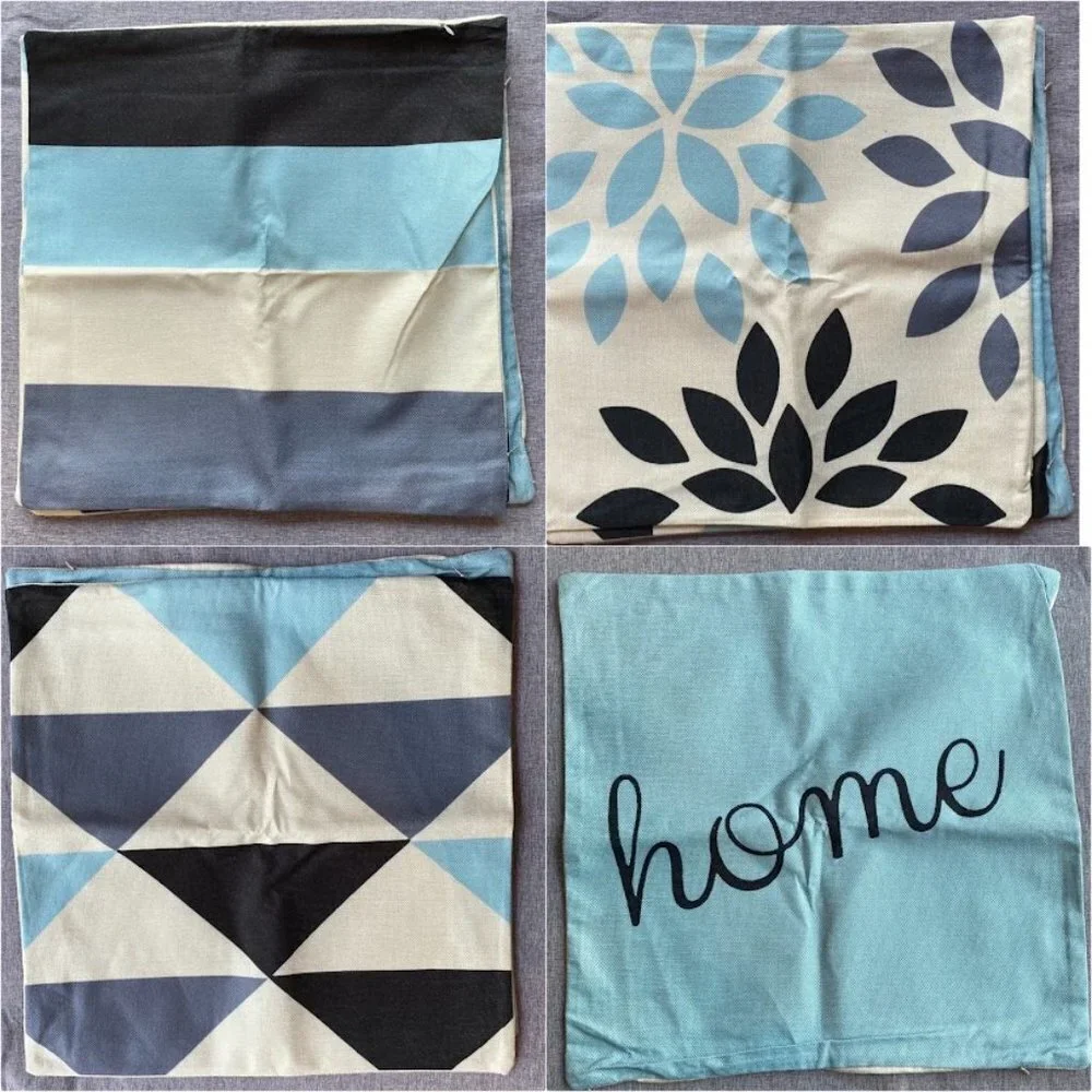 Set of 4, Geometric Throw Pillow Covers 18x18,  Linen Square Pillow Covers
